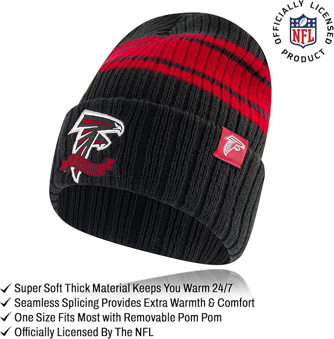 Ultra Game NFL Atlanta Falcons Official Adults Super Soft Winter Beanie Knit Hat with Extra Warm Touch Screen Gloves, 1SIZE|Atlanta Falcons