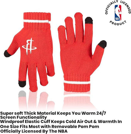 Ultra Game NBA Official Men’s Super Soft Winter Beanie Knit Hat With Extra Warm Touch Screen Gloves - Unisex, Houston Rockets, Team Color, 1SIZE|Houston Rockets