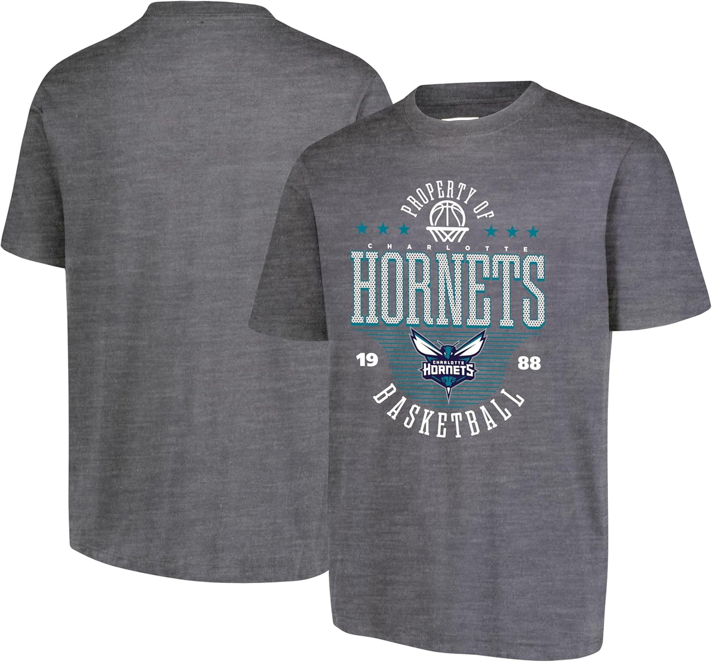 Ultra Game NBA Official Men's Standard Super Soft Mad Props T-Shirt, Charlotte Hornets, Heather Charcoal|Charlotte Hornets