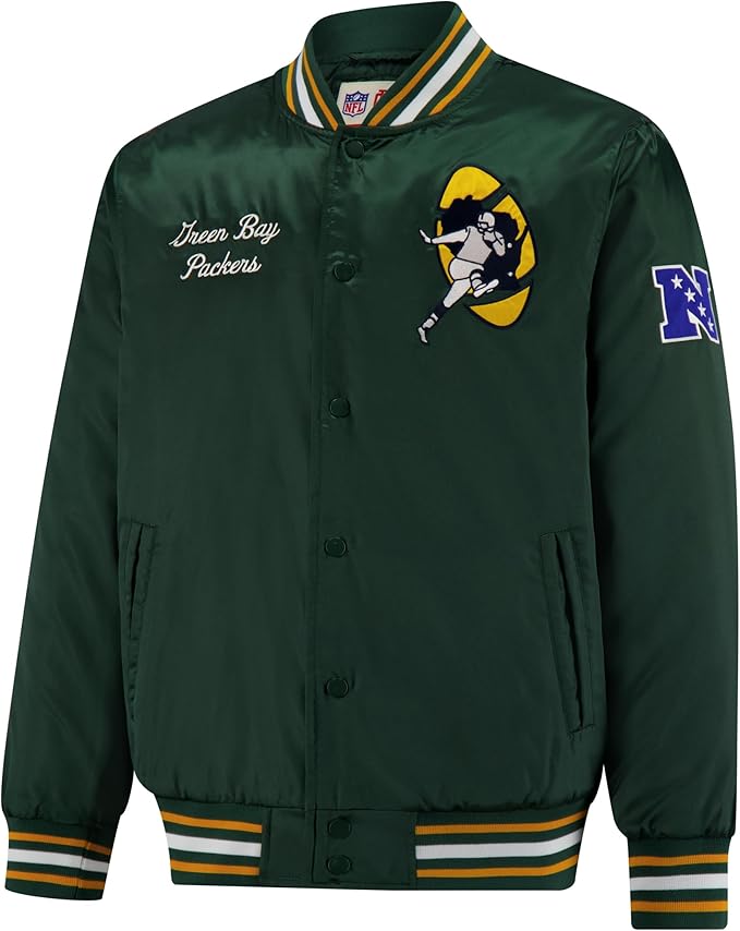 Ultra Game NFL Official Adults Supreme Satin Heritage Jacket, Green Bay Packers, Supreme Satin|Green Bay Packers