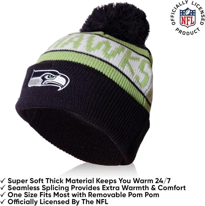 Ultra Game NFL Official Youth Super Soft Winter Beanie Knit Hat With Extra Warm Touch Screen Gloves, Seattle Seahawks, Team Color 1, 1 SIZE|Seattle Seahawks