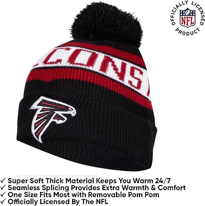 Ultra Game NFL Official Adults Unisex Super Soft Winter Beanie Knit Hat With Extra Warm Touch Screen Gloves, Atlanta Falcons, Team Color, 1SIZE|Atlanta Falcons