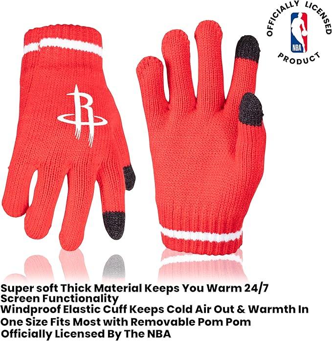 Ultra Game NBA Official Boys Girls Super Soft Winter Beanie Knit Hat With Extra Warm Touch Screen Gloves, Houston Rockets, Team Color, 1SIZE|Houston Rockets