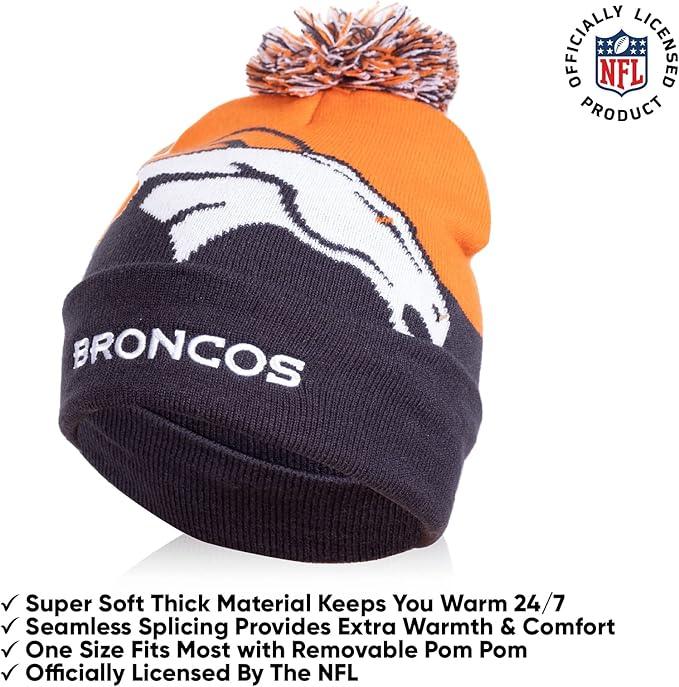 Ultra Game NFL Official Youth Super Soft Winter Beanie Knit Hat With Extra Warm Touch Screen Gloves, Denver Broncos, Team Color 2, 1SIZE|Denver Broncos