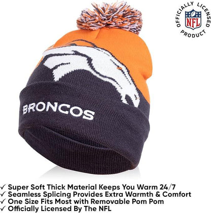 Ultra Game NFL Official Youth Super Soft Winter Beanie Knit Hat With Extra Warm Touch Screen Gloves, Denver Broncos, Team Color 2, 1SIZE|Denver Broncos