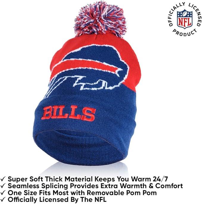 NFL Official Adults Unisex Super Soft Winter Beanie Knit Hat With Extra Warm Touch Screen Gloves|Buffalo Bills