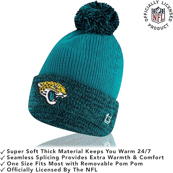 Ultra Game NFL Official Adults Super Soft Two Tone Winter Beanie Knit Hat with Extra Warm Touch Screen Gloves, Jacksonville Jaguars, Team Color, One Size|Jacksonville Jaguars