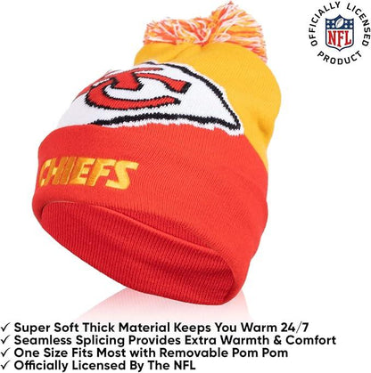 NFL Official Youth Super Soft Winter Beanie Knit Hat With Extra Warm Touch Screen Gloves|Kansas City Chiefs