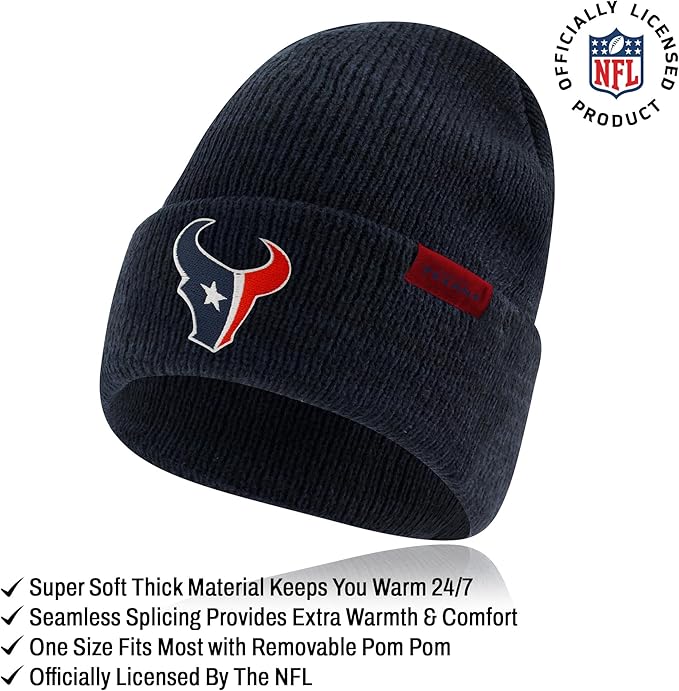 Ultra Game NFL Official Adults Unisex Super Soft Winter Beanie Knit Hat With Extra Warm Touch Screen Gloves, Houston Texans, Team Color 1, 1SIZE|Houston Texans