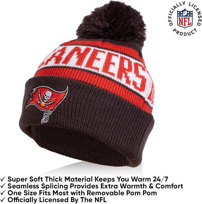 Ultra Game NFL Official Youth Super Soft Winter Beanie Knit Hat With Extra Warm Touch Screen Gloves, Tampa Bay Buccaneers, Team Color 1, 1SIZE|Tampa Bay Buccaneers