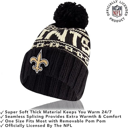 Ultra Game NFL Official Adults Super Soft Cable Knit Winter Beanie Knit Hat with Extra Warm Touch Screen Gloves, New Orleans Saints, Black, One Size|New Orleans Saints