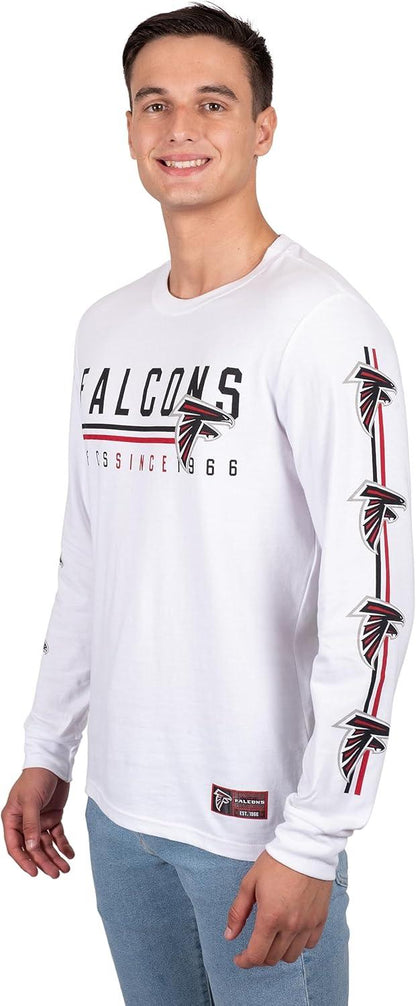 Ultra Game NFL Official Adults Super Soft Supreme Long Sleeve T-Shirt - Unisex, Atlanta Falcons, White|Atlanta Falcons