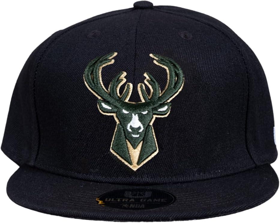 Ultra Game NBA Official Men’s Twill Snap Back Ultimate Baseball Cap Hat - Unisex, Milwaukee Bucks, Black, 1SIZE|Milwaukee Bucks