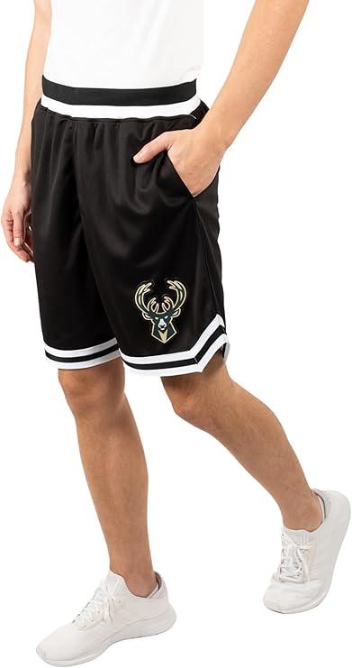 Ultra Game NBA Official Men’s Active Knit Basketball Training Shorts - Unisex, Milwaukee Bucks, Black|Milwaukee Bucks