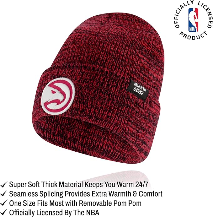 Ultra Game NBA Official Men's Super Soft Winter Beanie Knit Hat with Extra Warm Touch Screen Gloves, Atlanta Hawks, Team Color|Atlanta Hawks