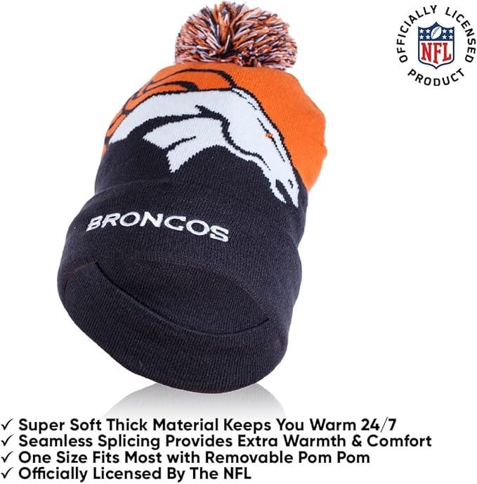 Ultra Game NFL Official Adults Unisex Super Soft Winter Beanie Knit Hat With Extra Warm Touch Screen Gloves, Denver Broncos, Team Color, 1SIZE|Denver Broncos