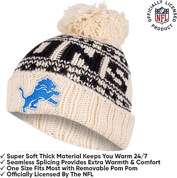 Ultra Game Youth NFL Official Super Soft Cable Knit Winter Beanie Knit Hat with Extra Warm Touch Screen Gloves|Detroit Lions