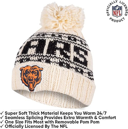 Ultra Game Youth NFL Official Super Soft Cable Knit Winter Beanie Knit Hat with Extra Warm Touch Screen Gloves|Chicago Bears