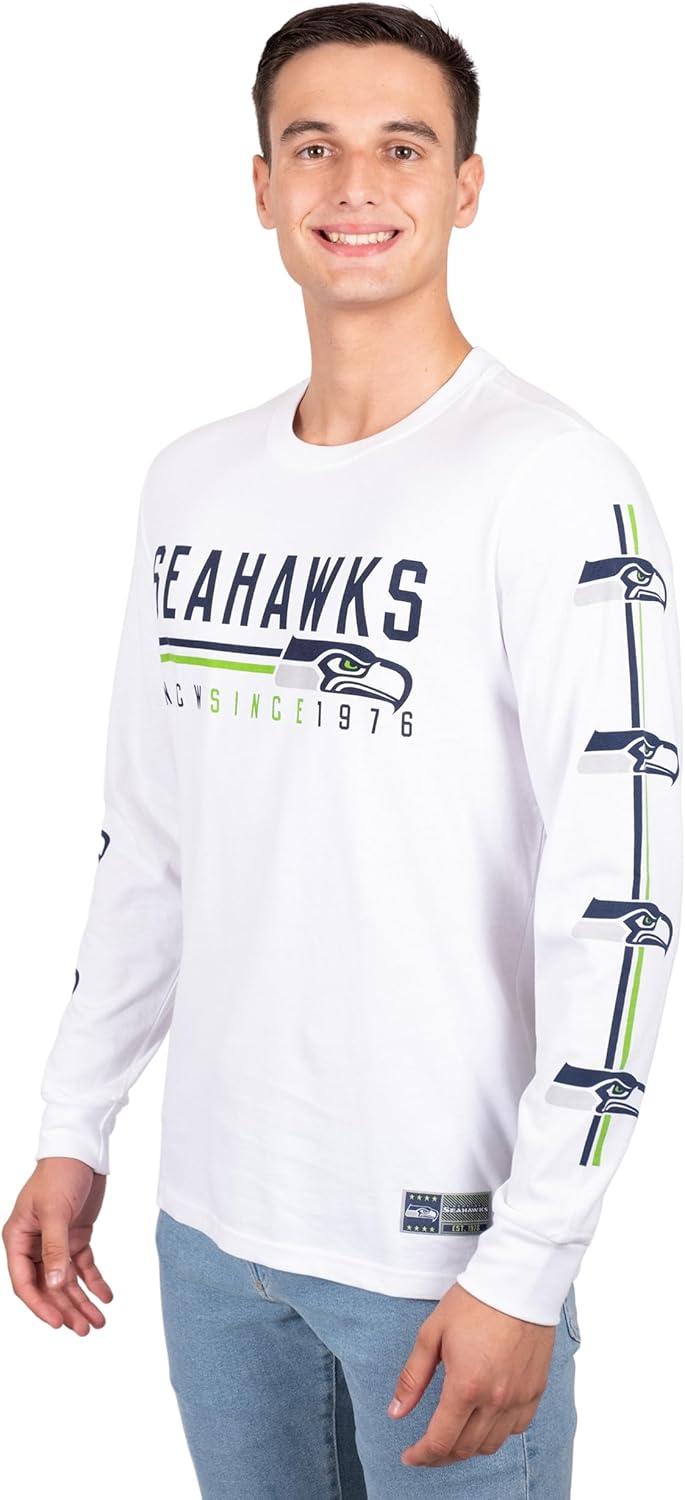 Ultra Game NFL Official Adults Super Soft Supreme Long Sleeve T-Shirt - Unisex, Seattle Seahawks, White|Seattle Seahawks