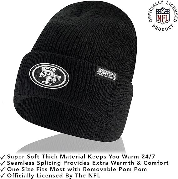 Ultra Game NFL Official Adults Super Soft Marled Winter Beanie Knit Hat with Extra Warm Touch Screen Gloves, San Francisco 49ers, Black, One Size|San Francisco 49ers