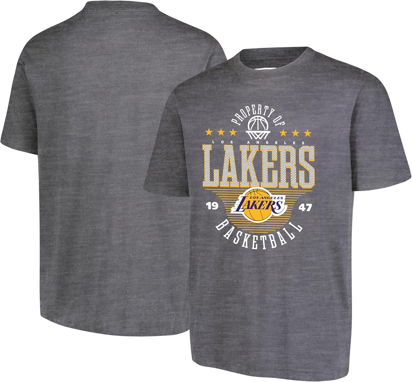 Ultra Game NBA Official Men's Standard Super Soft Mad Props T-Shirt, Los Angeles Lakers, Heather Charcoal|Los Angeles Lakers