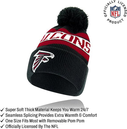 Ultra Game NFL Official Youth Super Soft Winter Beanie Knit Hat With Extra Warm Touch Screen Gloves, Atlanta Falcons, Team Color 1, 1 SIZE|Atlanta Falcons