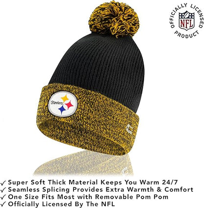 Ultra Game NFL Official Adults Super Soft Two Tone Winter Beanie Knit Hat with Extra Warm Touch Screen Gloves, Pittsburgh Steelers, Team Color, One Size|Pittsburgh Steelers