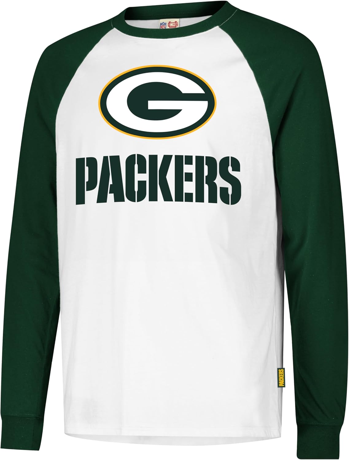 Ultra Game NFL Official Adults Super Soft Raglan Baseball Long Sleeve T-Shirt, Green Bay Packers, White|Green Bay Packers