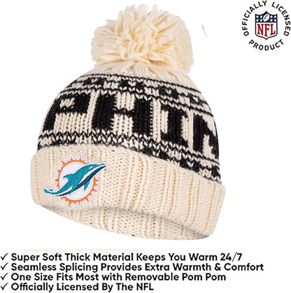 NFL Official Super Soft Cable Knit Winter Beanie Knit Hat with Extra Warm Touch Screen Gloves|Miami Dolphins