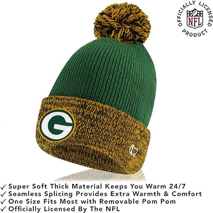 NFL Official Adults Super Soft Two Tone Winter Beanie Knit Hat with Extra Warm Touch Screen Gloves|Green Bay Packers