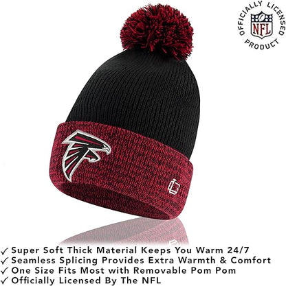 Ultra Game NFL Official Adults Super Soft Two Tone Winter Beanie Knit Hat with Extra Warm Touch Screen Gloves, Atlanta Falcons, Team Color, One Size|Atlanta Falcons