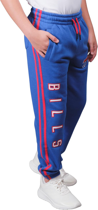 Ultra Game NFL Official Youth Super Soft Game Day Striped Jogger Sweatpants, Buffalo Bills, Team Color|Buffalo Bills