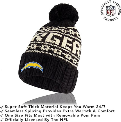 Ultra Game NFL Official Adults Super Soft Cable Knit Winter Beanie Knit Hat with Extra Warm Touch Screen Gloves, Los Angeles Chargers, One Size|Los Angeles Chargers