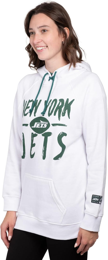 NFL Official Women's Super Soft Tie Neck Pullover Hoodie Sweatshirt|New York Jets