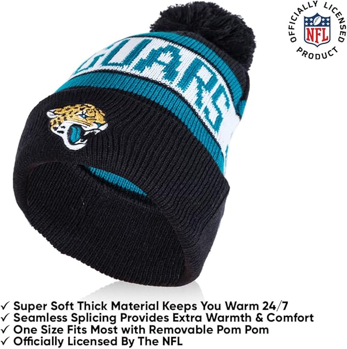 Ultra Game NFL Official Adults Unisex Super Soft Winter Beanie Knit Hat With Extra Warm Touch Screen Gloves, Jacksonville Jaguars, Team Color, 1SIZE|Jacksonville Jaguars