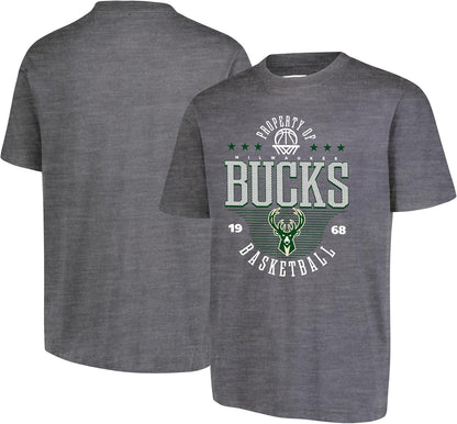 Ultra Game NBA Official Men's Standard Super Soft Mad Props T-Shirt, Milwaukee Bucks, Heather Charcoal|Milwaukee Bucks