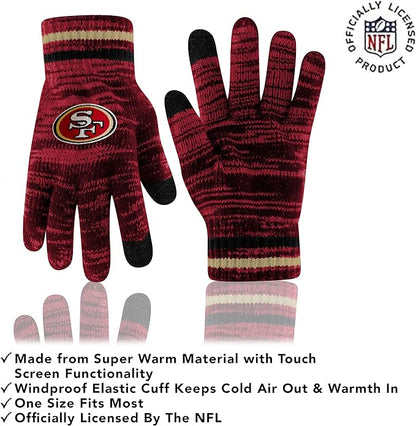 NFL Official Super Soft Marl Knit Winter Beanie Knit Hat with Extra Warm Touch Screen Gloves|San Francisco 49ers