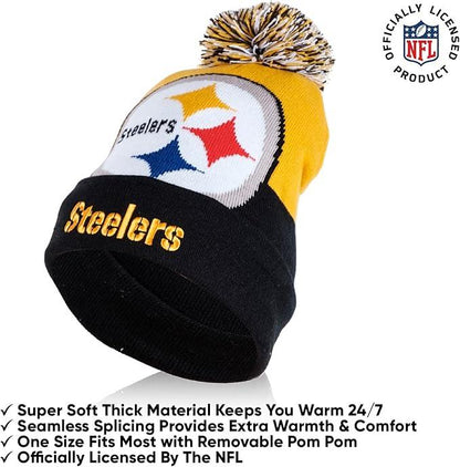 Ultra Game NFL Official Adults Unisex Super Soft Winter Beanie Knit Hat With Extra Warm Touch Screen Gloves, Pittsburgh Steelers, Team Color, 1SIZE|Pittsburgh Steelers