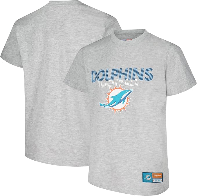 Ultra Game NFL Official Youth Super Soft Game Day T-Shirt, Miami Dolphins, Heather Gray|Miami Dolphins