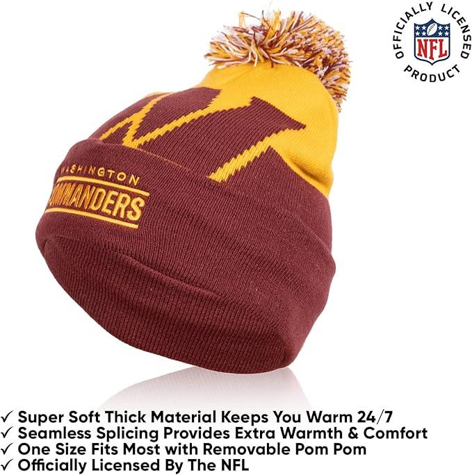 Ultra Game NFL Official Youth Super Soft Winter Beanie Knit Hat With Extra Warm Touch Screen Gloves, Washington Commanders, Team Color 2, 1SIZE|Washington Commanders