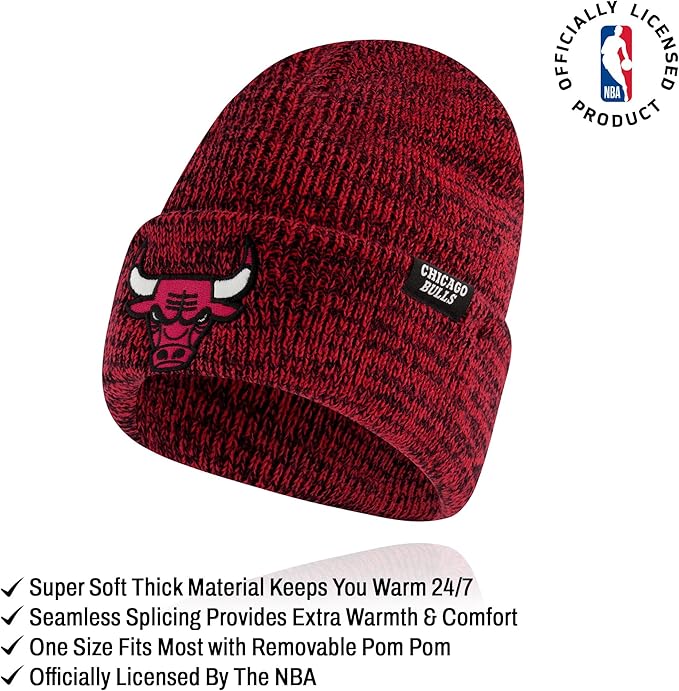 Ultra Game NBA Official Youth Super Soft Winter Beanie Knit Hat with Extra Warm Touch Screen Gloves, Chicago Bulls, Team Color|Chicago Bulls