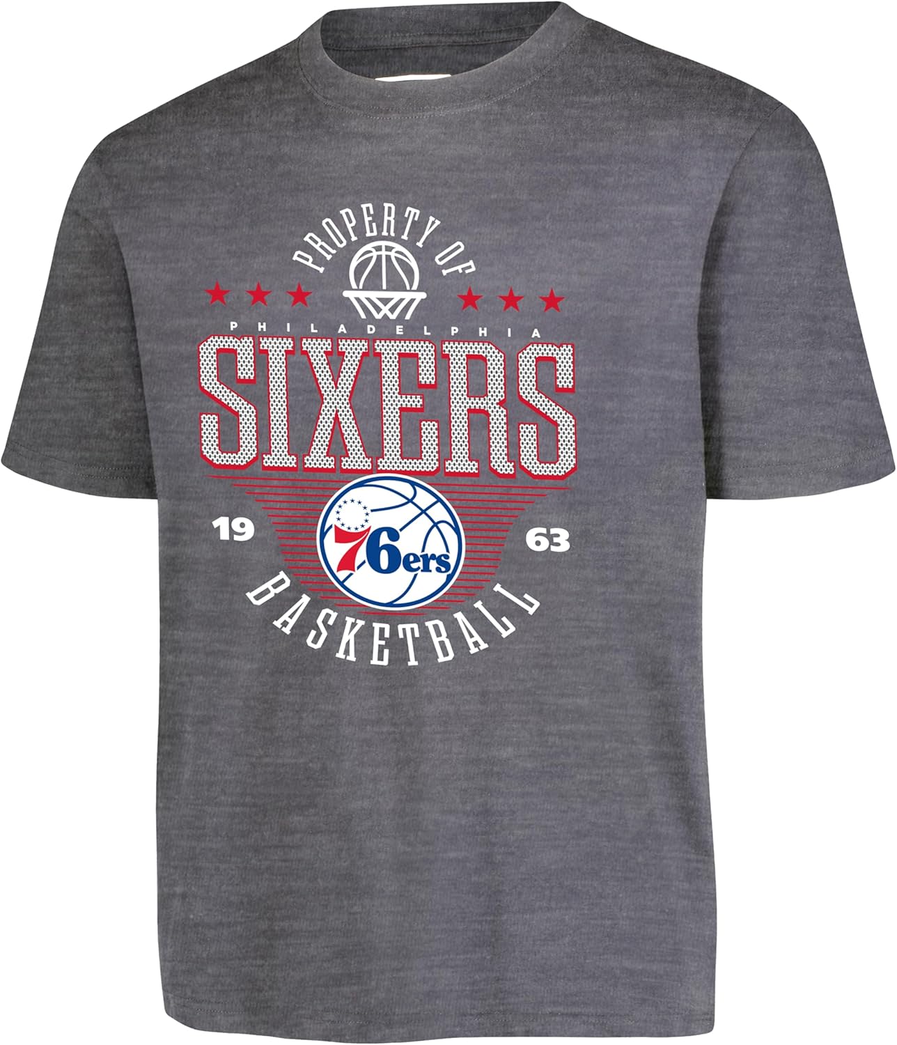 Ultra Game NBA Official Youth Super Soft Mad Props T-Shirt, Philadelphia 76ers, Heather Charcoal|Philadelphia 76ers