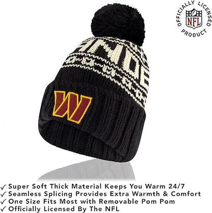 Ultra Game NFL Official Adults Super Soft Cable Knit Winter Beanie Knit Hat with Extra Warm Touch Screen Gloves, Washington Commanders, Black, One Size|Washington Commanders