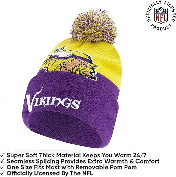 Ultra Game NFL Official Adults Unisex Super Soft Winter Beanie Knit Hat With Extra Warm Touch Screen Gloves, Minnesota Vikings, Team Color, 1SIZE|Minnesota Vikings