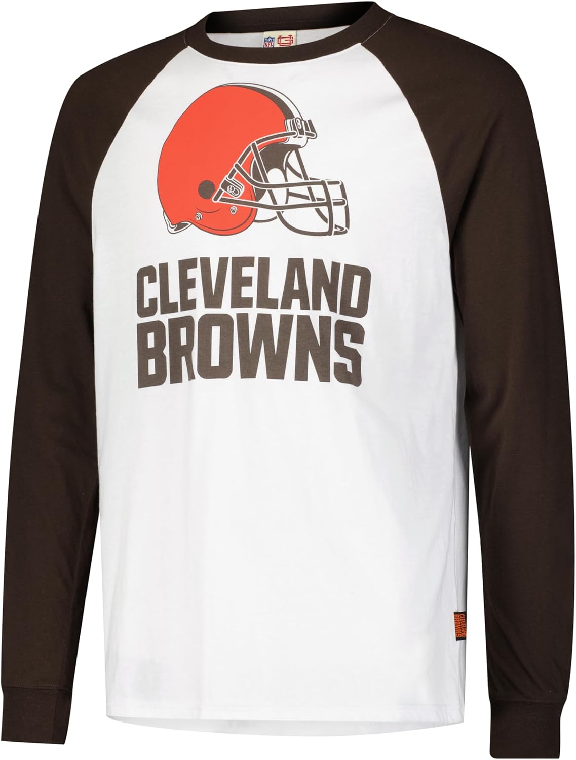 Ultra Game NFL Official Adults Super Soft Raglan Baseball Long Sleeve T-Shirt, Cleveland Browns, White|Cleveland Browns