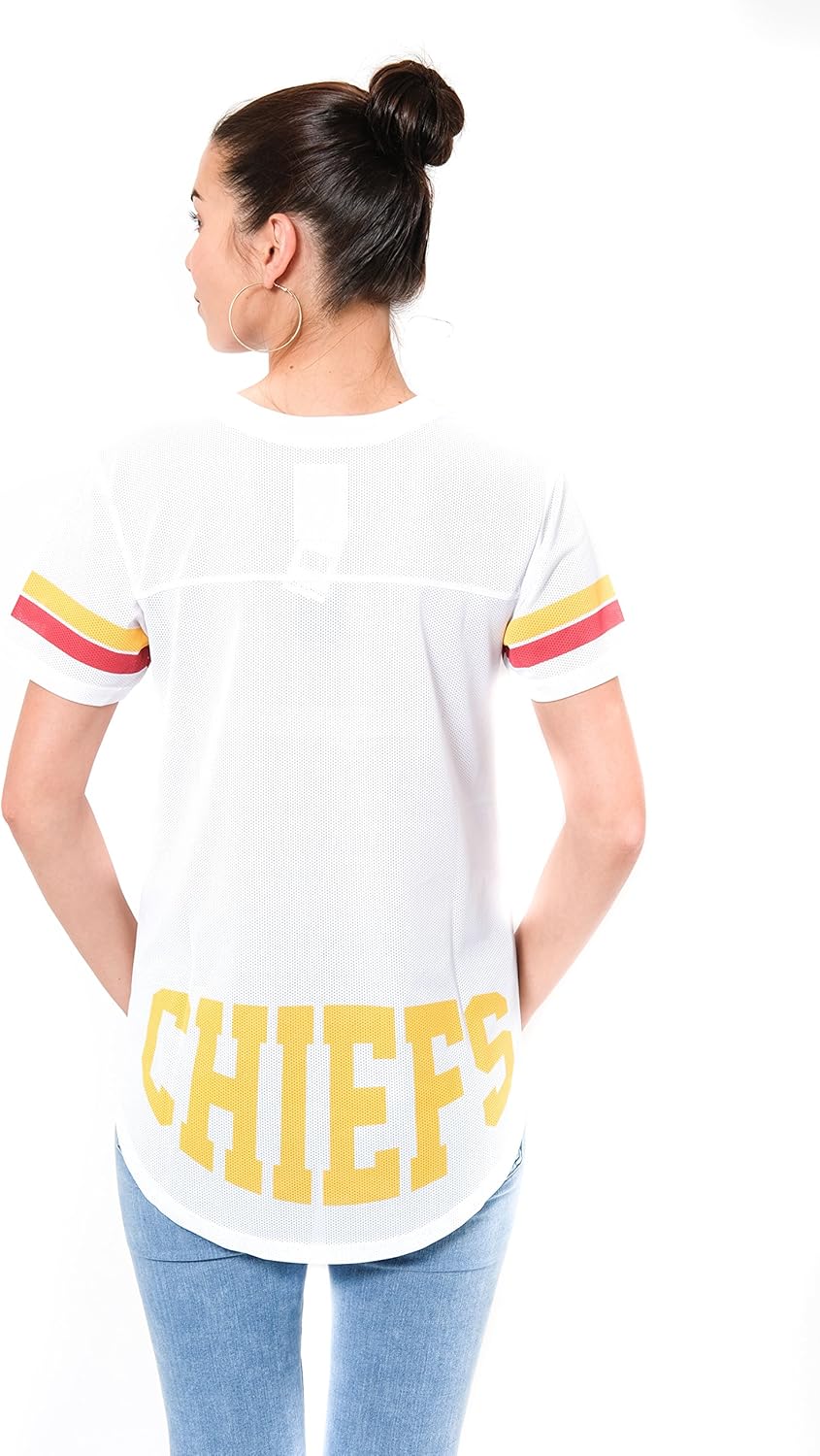 NFL Kansas City Chiefs Womens Soft Mesh Jersey Varsity Tee Shirt|Kansas City Chiefs