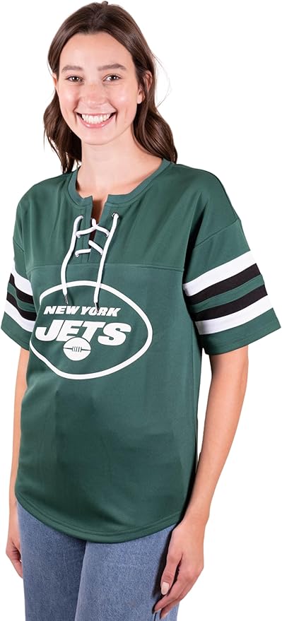 NFL Womens Standard Lace Up Tee Shirt Penalty Box|New York Jets