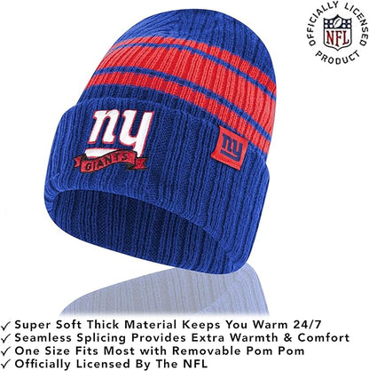 Ultra Game NFL New York Giants Womens Super Soft Team Stripe Winter Beanie Knit Hat with Extra Warm Touch Screen Gloves|New York Giants