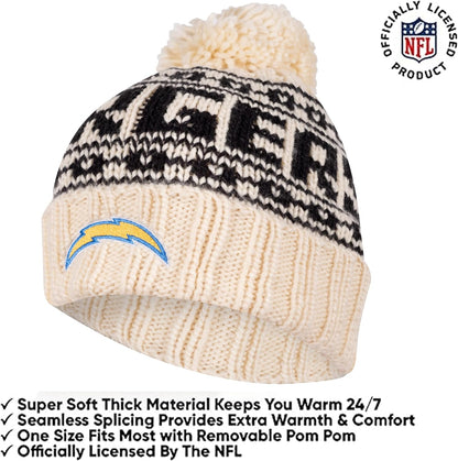 Ultra Game NFL Official Adults Super Soft Cable Knit Winter Beanie Knit Hat with Extra Warm Touch Screen Gloves, Los Angeles Chargers, One Size|Los Angeles Chargers