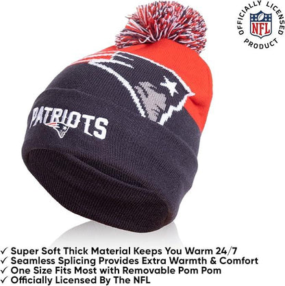 Ultra Game NFL Official Youth Super Soft Winter Beanie Knit Hat With Extra Warm Touch Screen Gloves, New England Patriots, Team Color 2, 1SIZE|New England Patriots